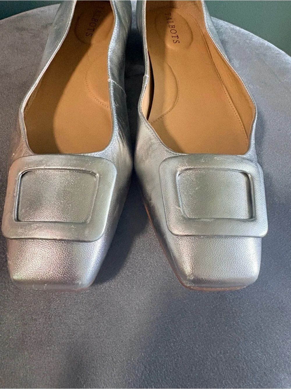 Talbots SUTTON BUCKLE LEATHER FLATS - METALLIC size 10.5